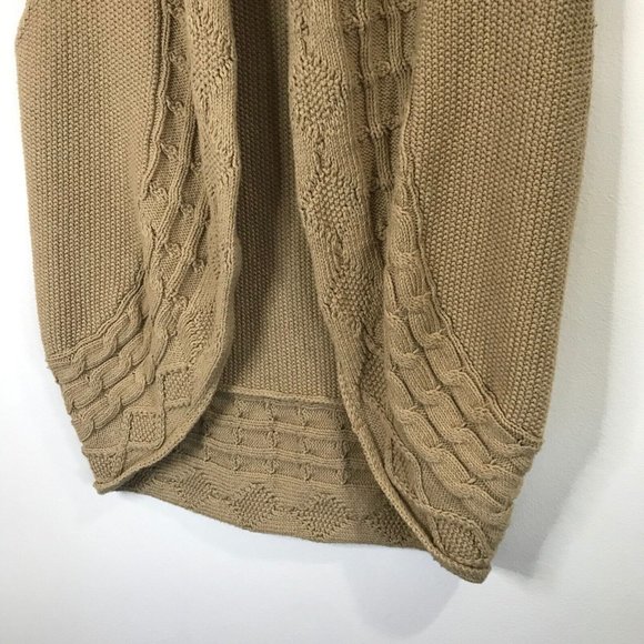 Talbots Sweater Vest Size L / XL Camel Brown Open Front Wool Cable Knit - Picture 3 of 9